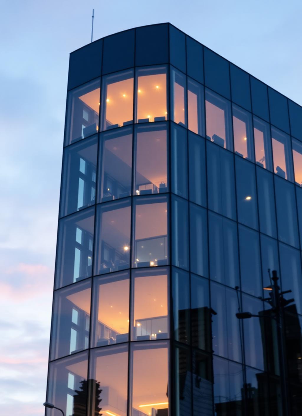 Modern glass office building at dusk representing institutional financial expertise
